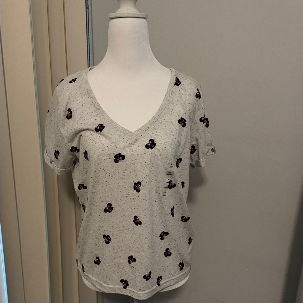 Disney Speckled Gray Tee with Minnie Mouse Pattern